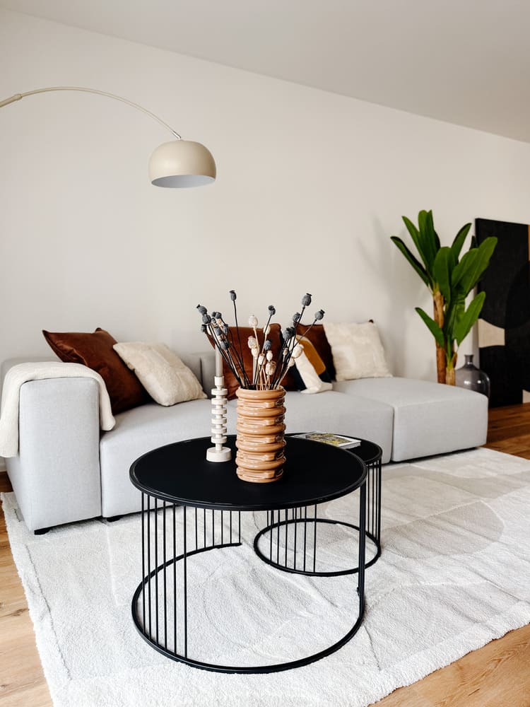 Musterwohnung Heidelberg_VorherNachher14 Detailaufnahme Sofa im Wohnzimmer nach Home Staging in Heidelberg